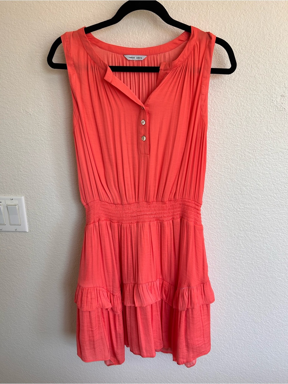 Naked Zebra Coral Sleeveless Tiered Ruffle Dress